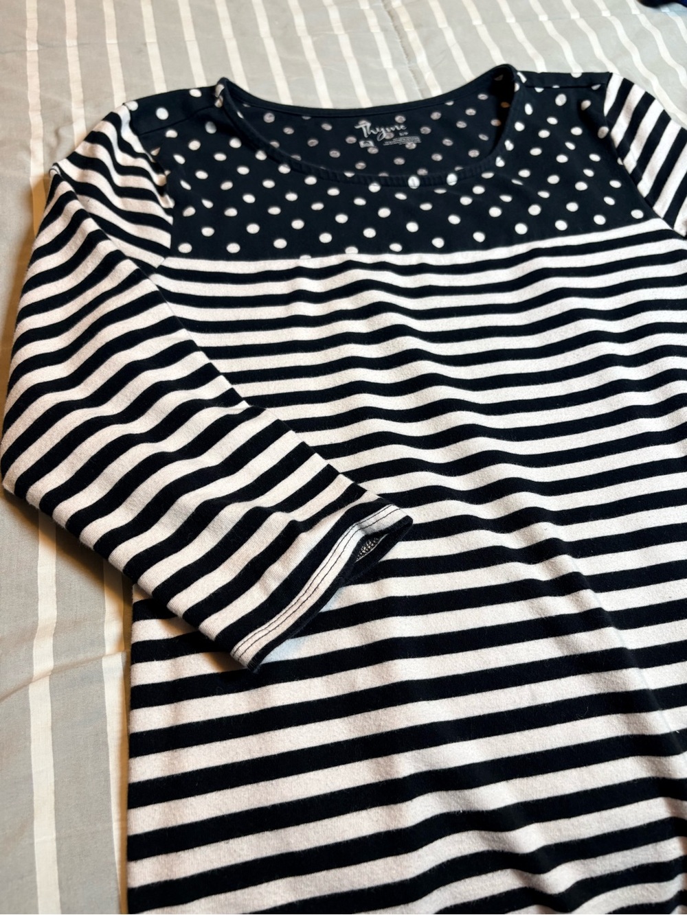 Thyme Maternity Black and White Striped & Polka Dot Maternity Top